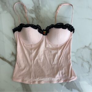 Calvin Klein Pink Bustier Tank with Black Lace Trim